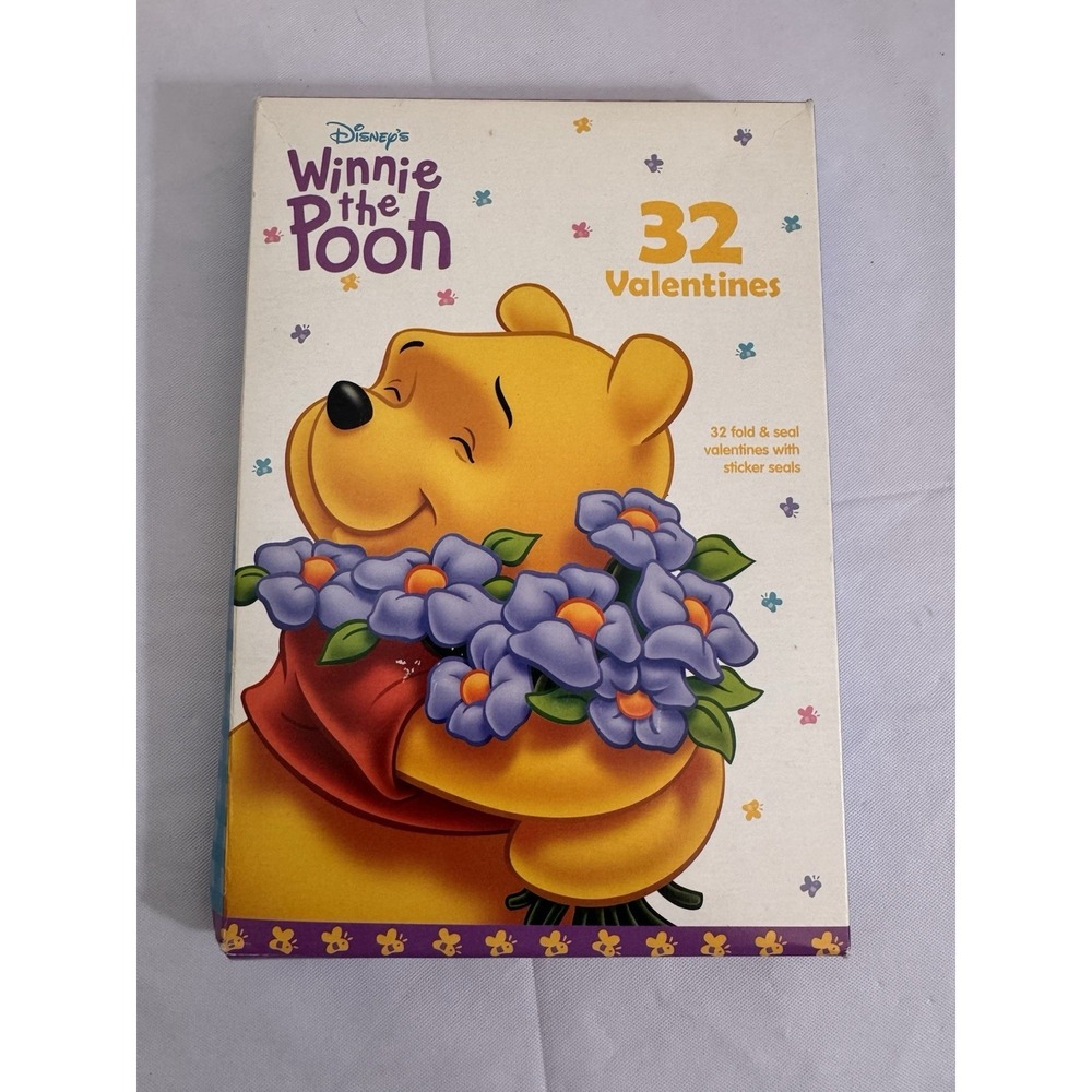VINTAGE Winnie the Pooh Valentines Day Cards 32 Fold Seal Valentine w/ Stickers